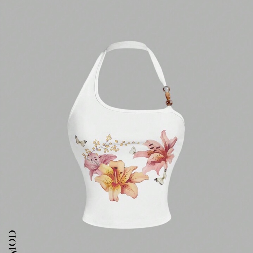 White Halter Top with Beaded Strap size small